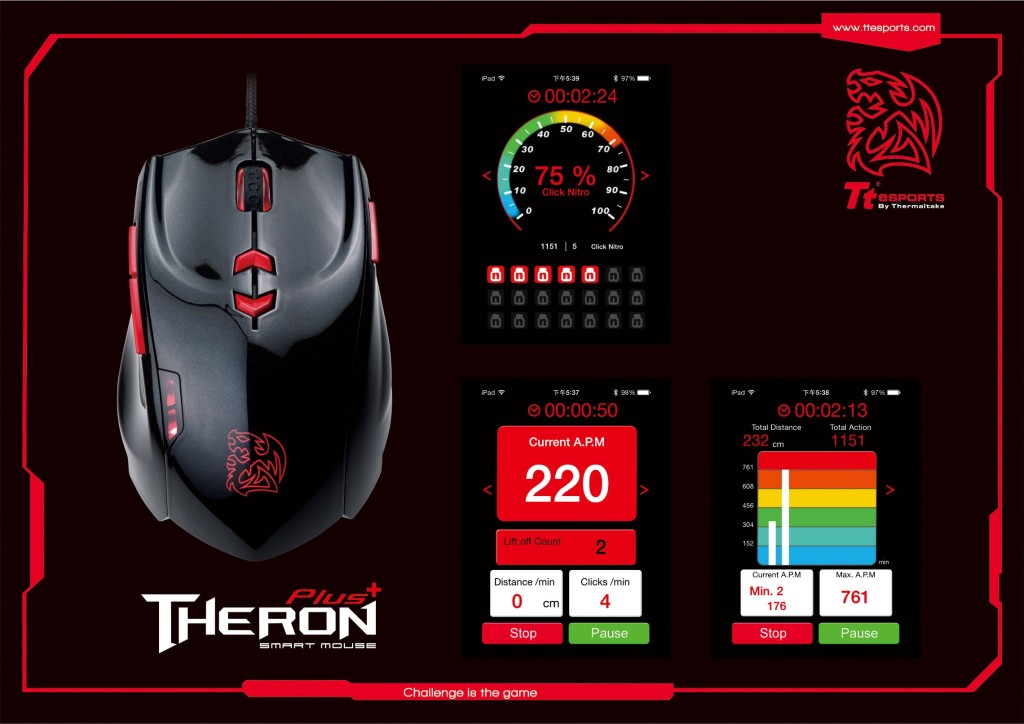 Tt eSPORTS new THERON Plus Smart Mouse with e-Sports App software, a very first exclusive Tt eSports Plus mobile software with the quantifie