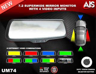 AIS Releases the 7.2” Wide-Screen Mirror/Monitor with 4 Inputs – not sold to Internet Retailers