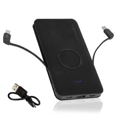 ChargeHubGO+ Power Bank with Wireless Charging Pad, USB Charging Port, and 2 Built-in Cables