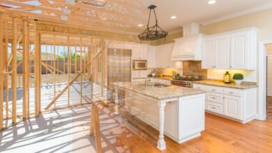The inside of a home undergoing a remodel with a time-lapsed fade from it being under construction to finished.